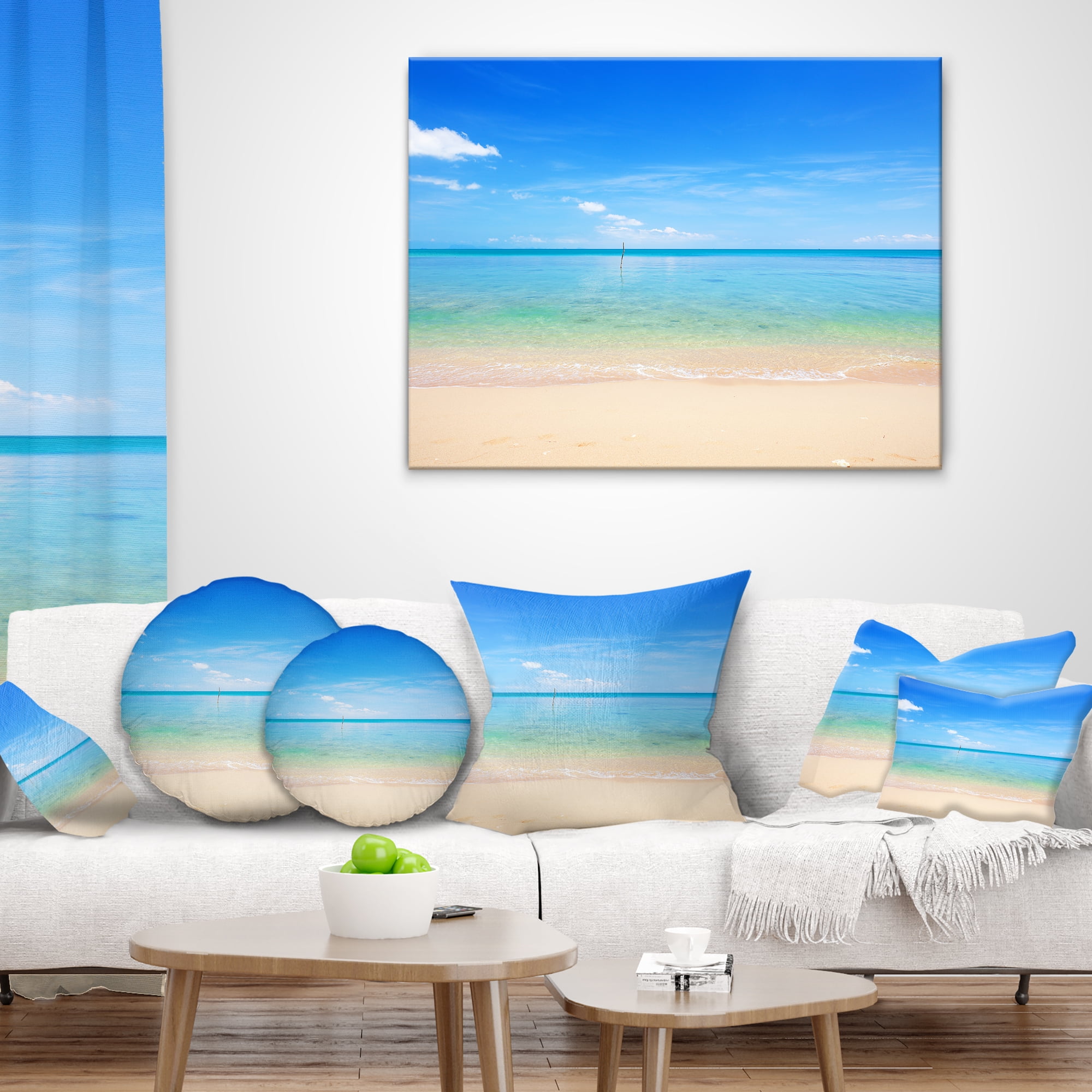 Designart Calm Waves at Tropical Beach - Seashore Photo Throw Pillow - 16x16