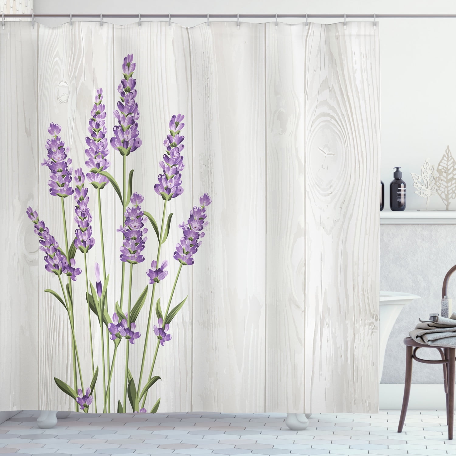 Lavender Shower Curtain Pink Purple Flowers Print for Bathroom 