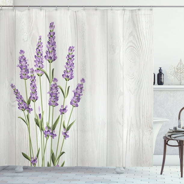 Lavender Shower Curtain, Aromatic Herbs Bouquet On Rustic Wood Planks 