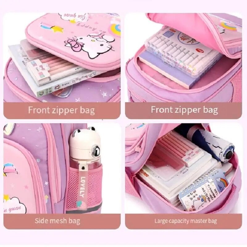 Sanrioed Trolley School Bag Anime Hellokittys Student Rolling Backpack with Wheels Large Capacity Waterproof Wearable Girl Gift
