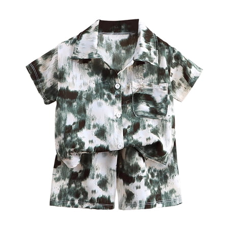Leey-World Toddler Baby Boy Summer Outfits Little Kids Hawaiian Clothes Short Sets Floral Top Bowtie Shirt(Dark Green 11-12 Years)