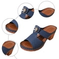 thumbnail image 4 of Rokment Floral Platform High Heels Sandals for Women Ladies 2026 Boho Beach Summer Flower Leather Chunky Block Heeled Slip on Dress Slides Shoes Navy Size 7.5, 4 of 6