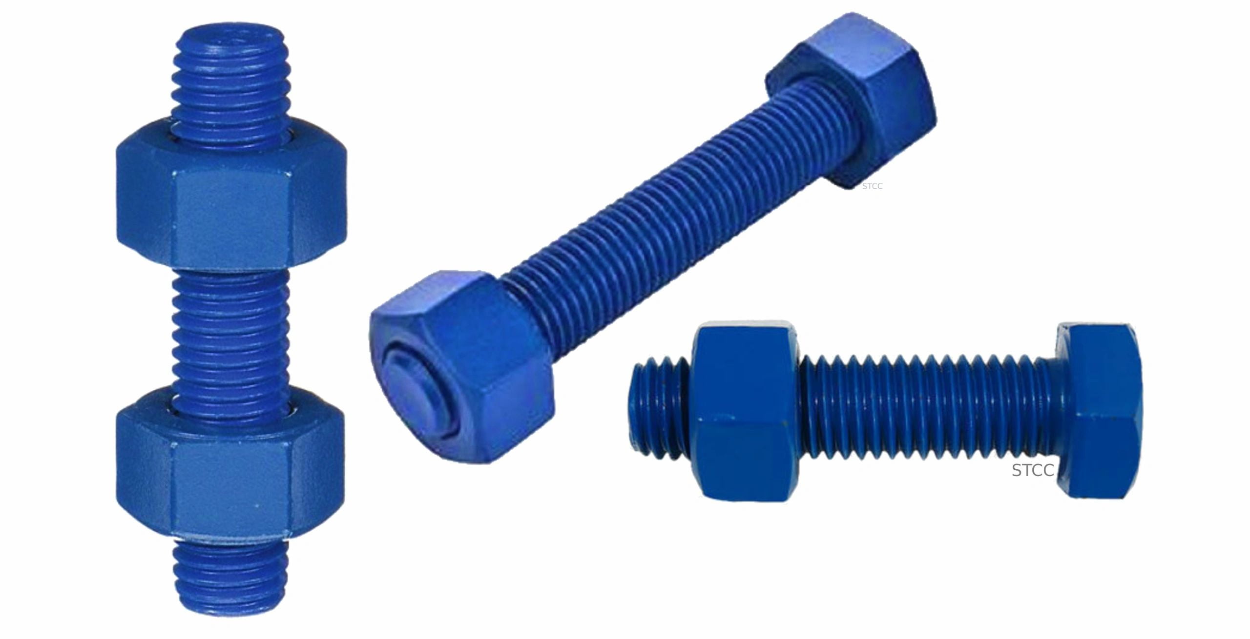 5/8" - 11 Thread Size, 3" Long, B7 BLUE PTFE Coated Threaded Rods, with HH Nuts (10 rods, 20 nuts)
