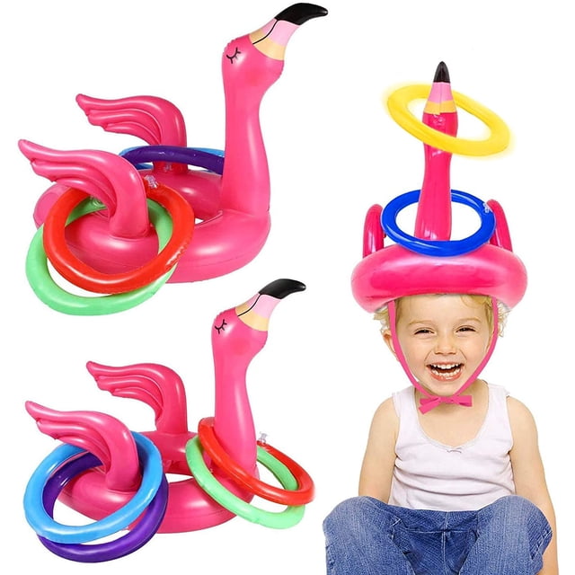 Inflatable Flamingo Ring Toss Pool Games with 12 Rings