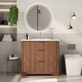 thumbnail image 4 of Modern Fluted Bathroom Vanity with Basin – Freestanding Bath Cabinet, 2 Drawers & Turn over-Down Drawer, Easy to Assemble & Clean, Single Basin Vanity Set, Walnut, 30 Inches, 4 of 9