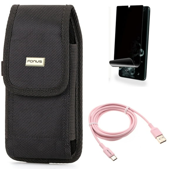 6ft USB-C Cable w Privacy Screen Protector w Case Belt Clip for Samsung Galaxy S20 Ultra - Pink Charger Cord Power, TPU Film [NOT GLASS] [Fingerprint Works], Rugged Holster fits Galaxy S20 Ultra
