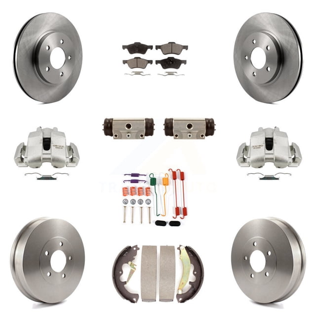 Transit Auto Front Rear Disc Brake Caliper Rotors Drums Semi-Metallic Pads Shoes Wheel Cylinders and Hardware Kit (11Pc) for Car Ford Escape Mercury Mariner KC8-100943P