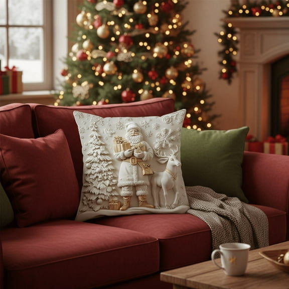 Christmas Themed Cushion Cover - Festive Design for Sofa, Chair, Bedroom, Living Room, Home Holiday Decor, Soft & Durable Cushion Cover for Christmas, 18*18in, A