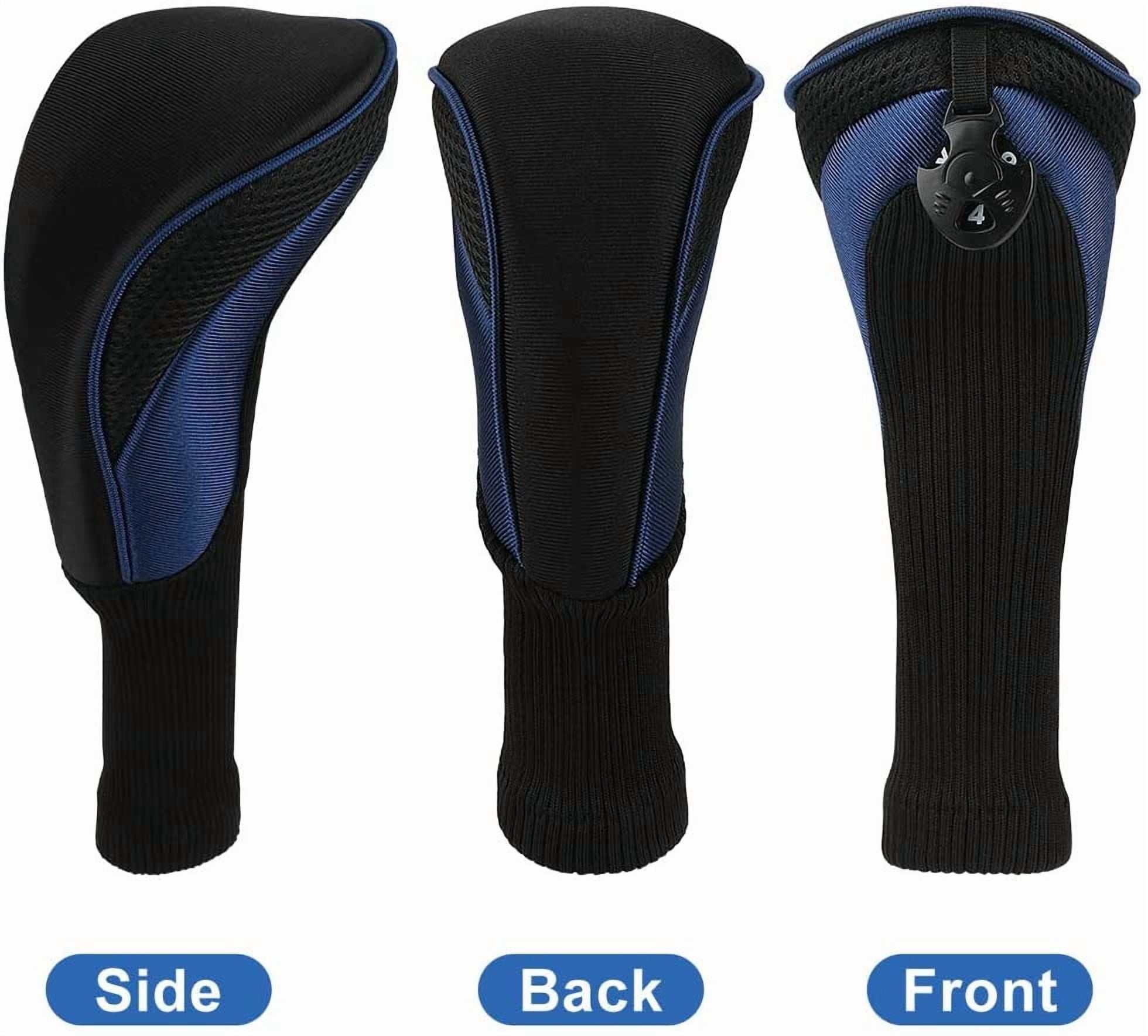 Golf Club Head Covers for Fairway Woods Driver Hybrids, 3Pcs Long Neck Mesh Golf Club Headcovers Set with Interchangeable No. Tags 3 4 5 6 7 X