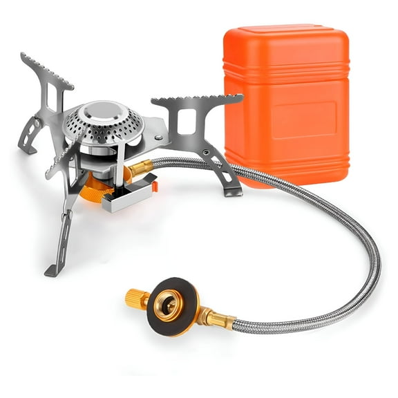 HIBIBUD Camping Gas Stove, 3700W Portable Backpacking Stove with Piezo Ignition, Portable Burner, Camping Carrying Case for Outdoor Cooking