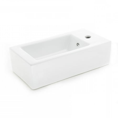 Wall Mount Console Sink - Small White Wall Mount Bathroom Sink Single Faucet Right Side Hole with Overflow Ceramic