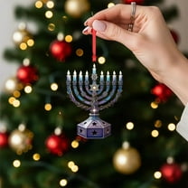 3in Hanukkah Menorah Ornament - Festive Jewish Holiday Decor, Mini Candle Holder Figurine for Hanukkah Celebration, Home Tabletop & Shelf Decor, Durable Craft for Jewish Festivities, C