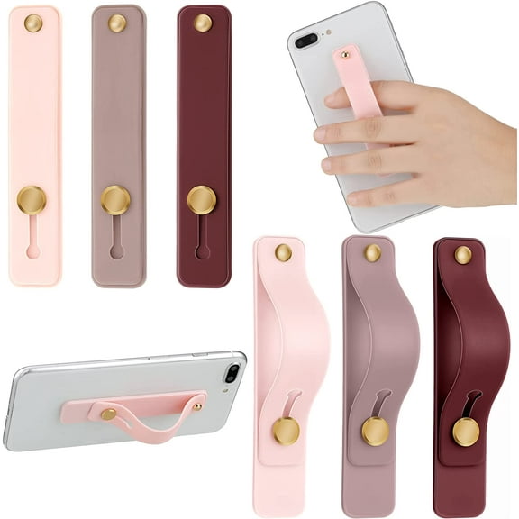 6 Pieces Phone Strap Grip Holder Finger Cell Phone Grip Telescopic Phone Finger Strap Stand Universal Finger Kickstand for Most Smartphones (Pink. Purple, Red)
