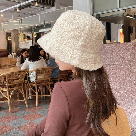 AYYUFE Wide Brim Sunscreen Warm Bucket Hat Women Solid Color Stretchy Plush Fisherman Cap Fashion Accessories