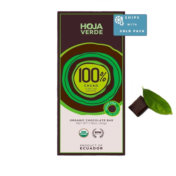 Hoja Verde 100% Pure Organic Dark Chocolate, Vegan, Non GMO, 4 Pack
