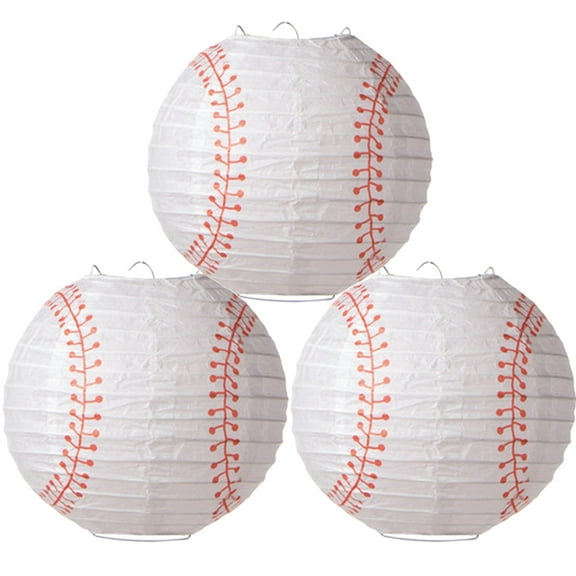 unbranded  3 Pcs Light Fixture Lampshade Baseball Pattern Paper Lanterns Party Supplies