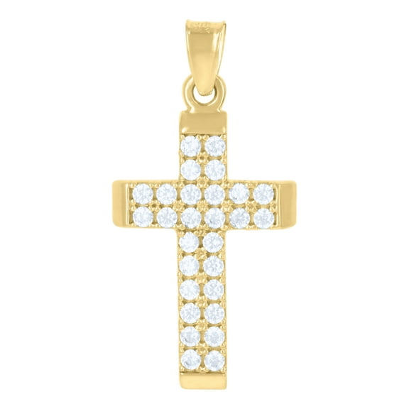 10kt Real Yellow Gold Womens Cubic-Zirconia Cross Religious Charm Pendant