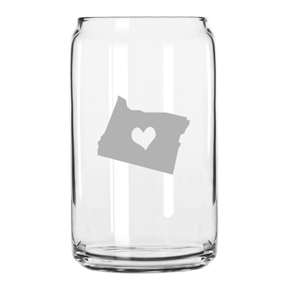 Oregon Heart States Etched 16oz Libbey Can Glass