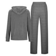 thumbnail image 6 of VBTAPA Ribbed Knit Two Piece Outfits for Women Zip Up Hoodies High Waist Pants Tracksuit Sets Casual Streetwear Dark Gray L, 6 of 8