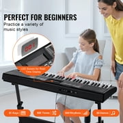 KFFKFF 61 Key Electric Piano Keyboard, Illuminated Keys, Portable with Stand, 600 Sounds, 500 Patterns, Built-In Speakers, Sustain Pedal, Headphones, Mic, USB MIDI - Ideal for Novices