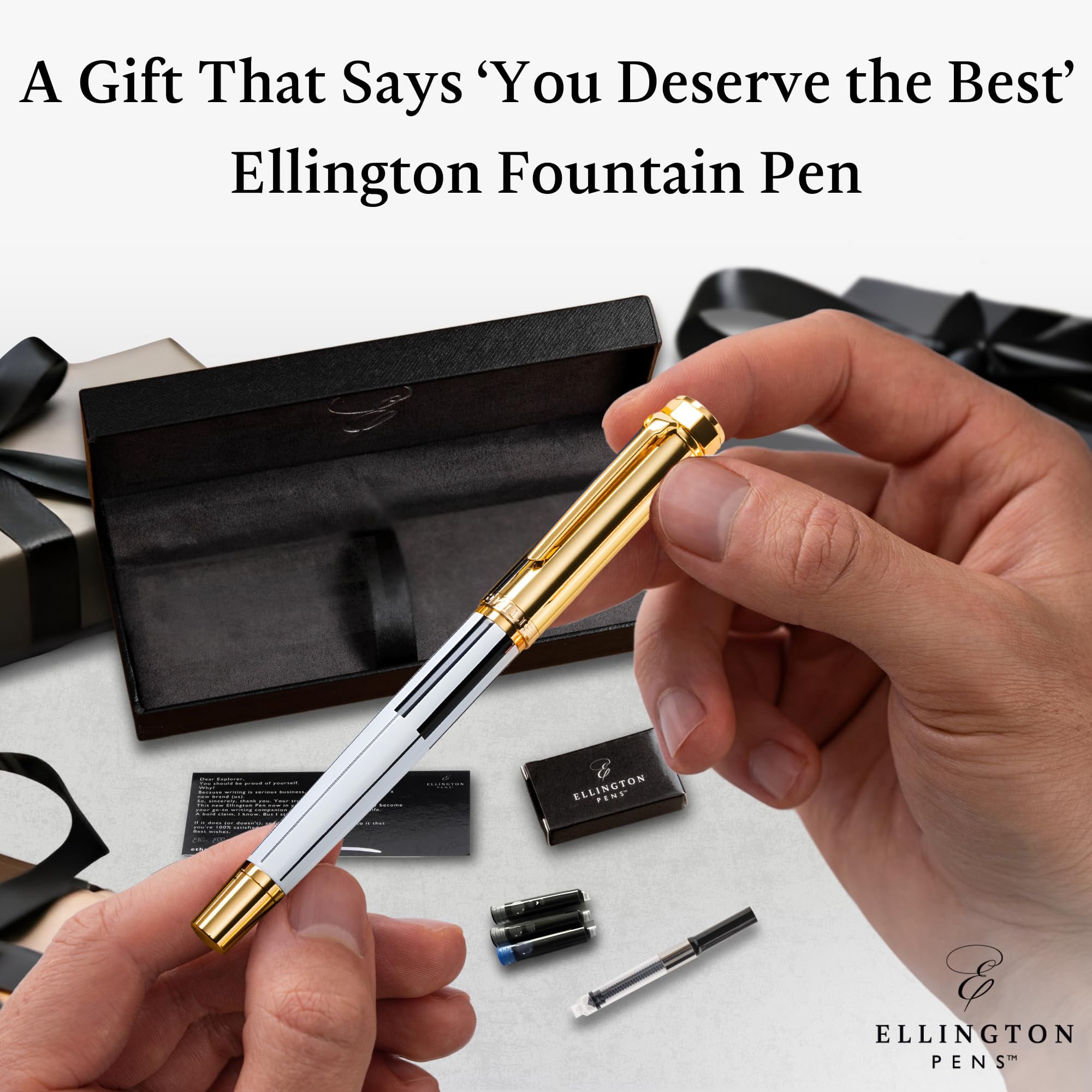 Ellington Pens Luxury Fountain Pen Set - Extra Fine Nib- Includes 3 Ink Cartridges, Refillable Ink Converter, Gift Box- Fountain Pens For Writing, Calligraphy, Journaling, Sketching (Master Chopin)