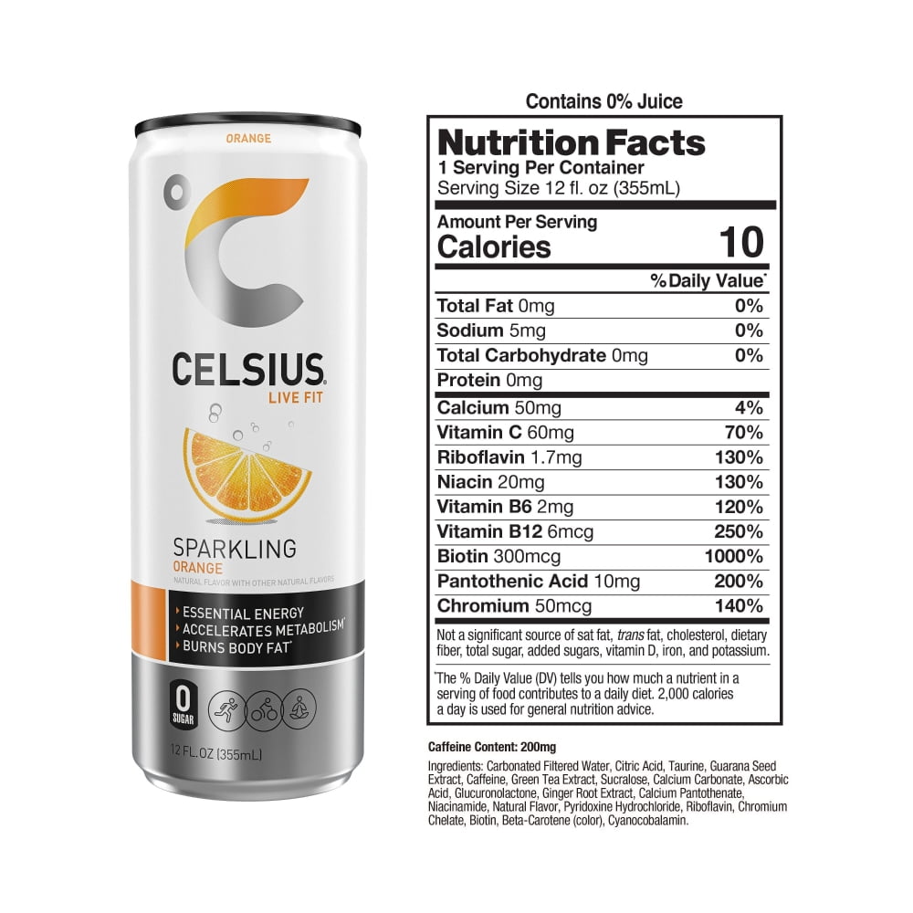 CELSIUS Sparkling Orange Energy Drink Multipack Cans 4 CT / 12 fl oz - 2 Box