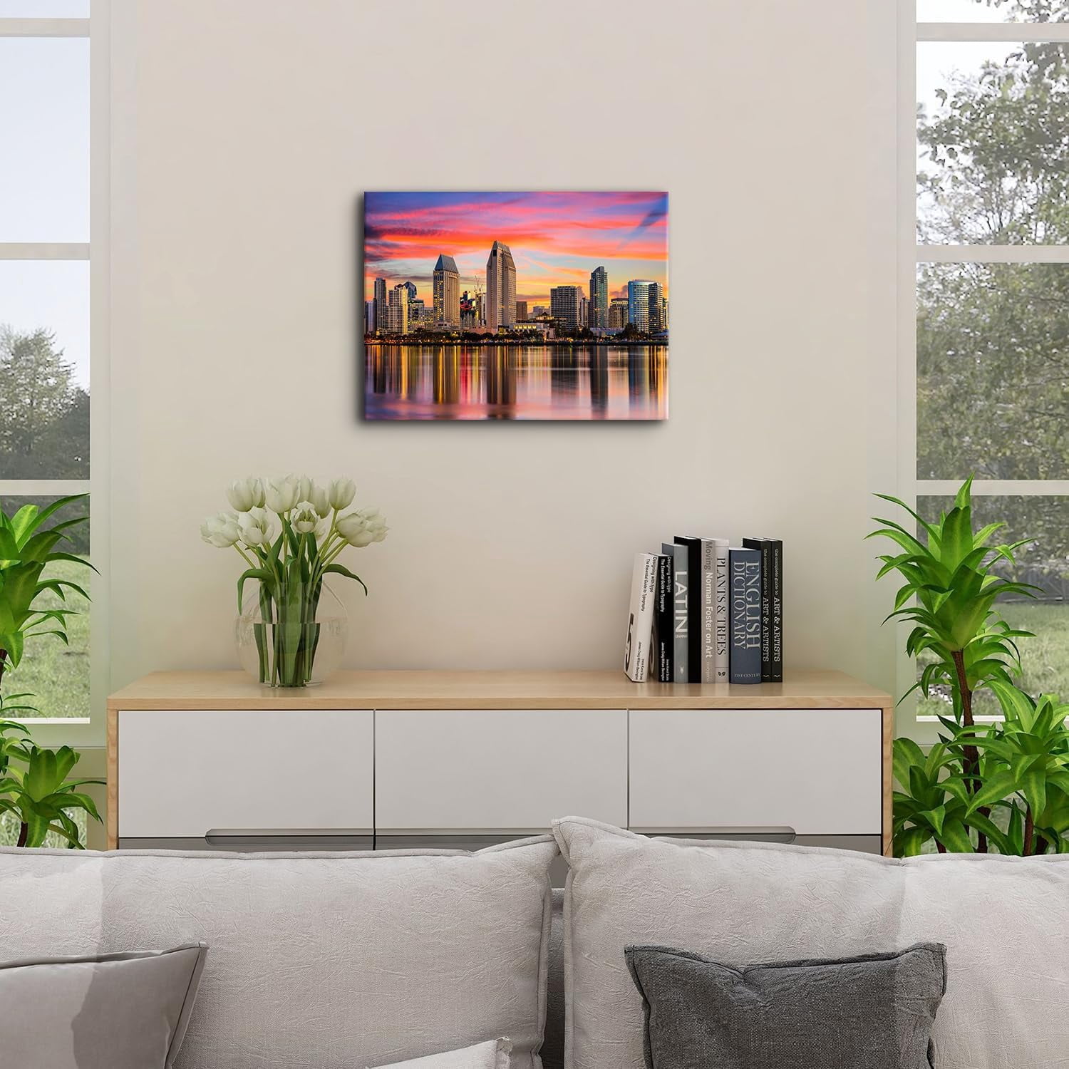 San Diego Wall Art Modern City Skyline Artwork Canvas Decor USA California Pictures for Living Room Building Panorama Poster Cityscape Night View Painting House Bedroom Office Home Decor 12x16”