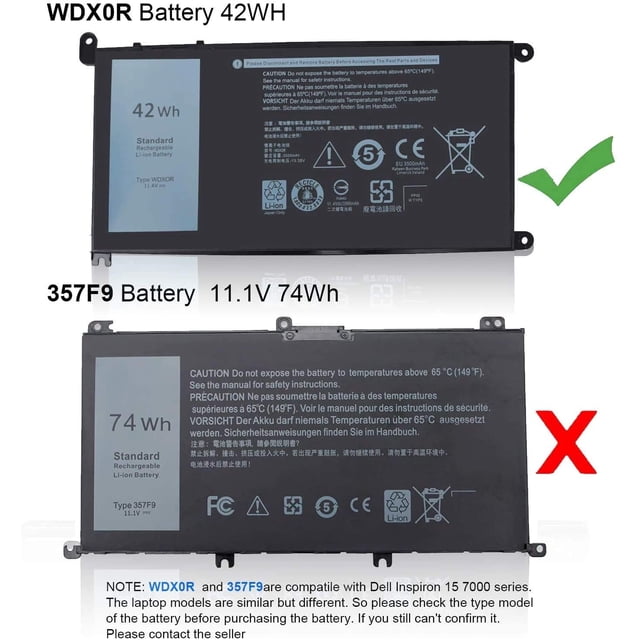 Batería portátil Bovekeey WDX0R 11.4V 42WH para DELL Inspiron 5368 5378 5565 5567 5568 5578 5765 5767 7368 7378 7560 7570 7579 7569 14-7460 P58F 3CRH3 T2JX4 WDXOR CYMGM