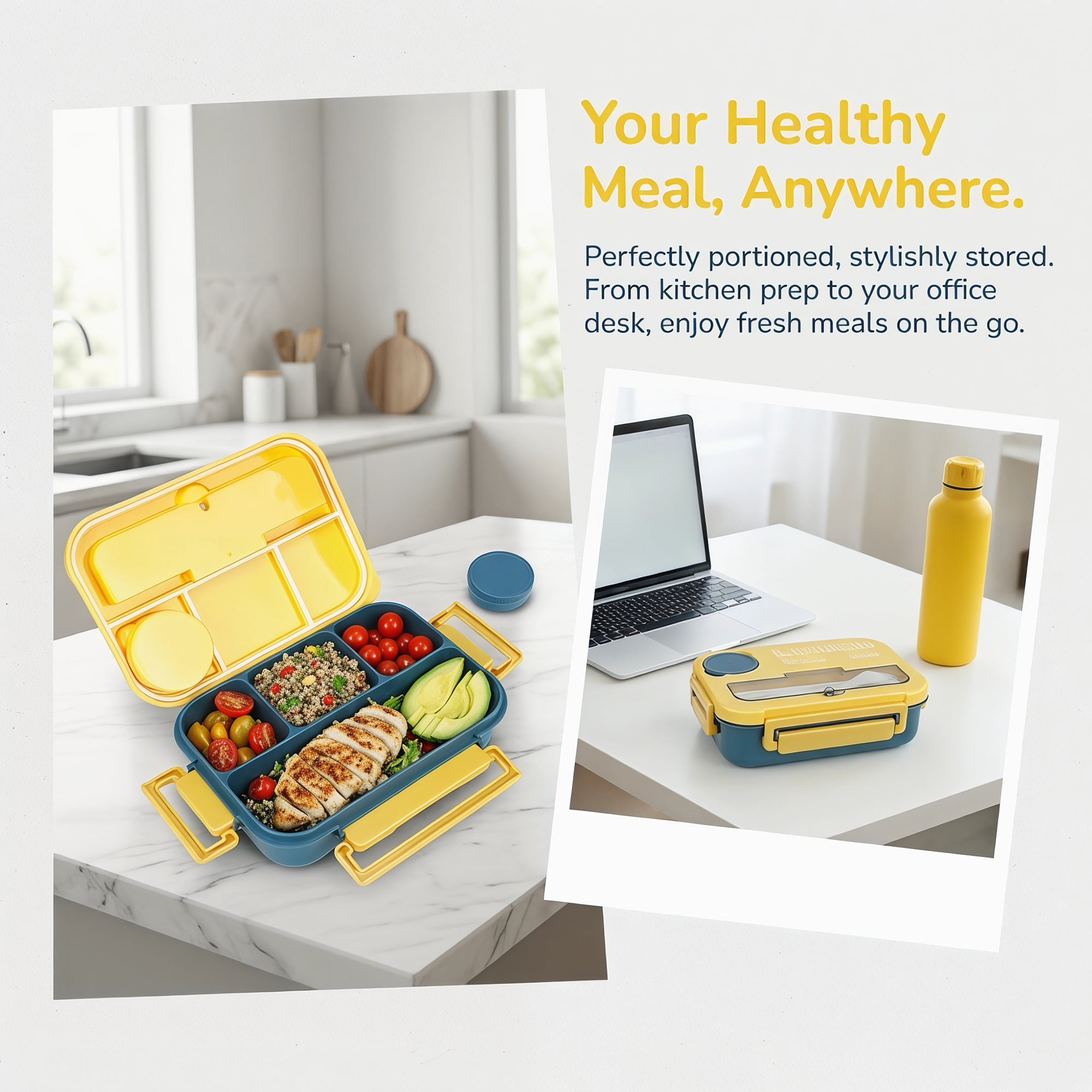 Unique Bargains Leakproof Meal Bento Lunch Box with Utensil Slot Dip Cup Navy Blue