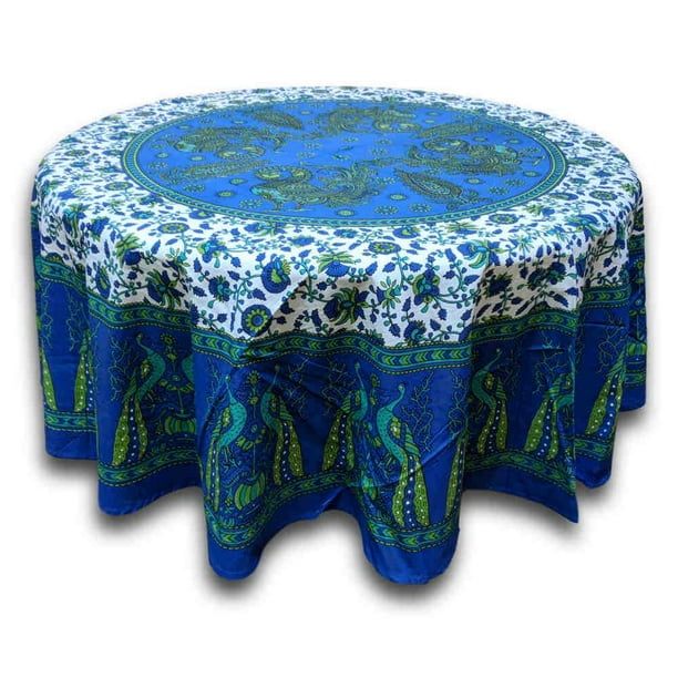 Cotton Pea Fl Tablecloth Round 72 Inches Blue Green Com Cotton Pea Fl Tablecloth Round, 72 Round Tablecloth