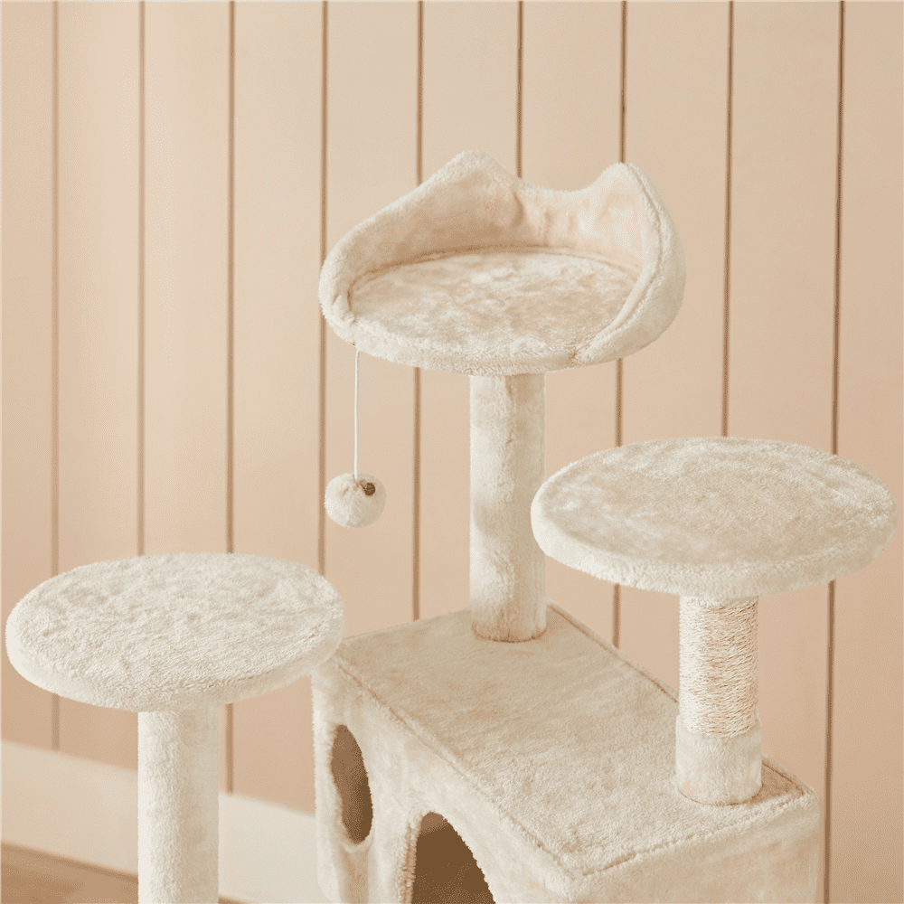 Renwick 54"H Cat Tree Tower Condo with Condos & Scratching Posts, Beige