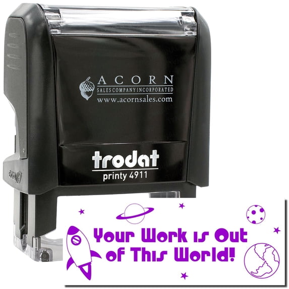 Self-Inking Your Work is Out of This World Stamp, Trodat Printy 4911, Press and Print Stamping, Impression Size 5/8" x 1-1/2", Up to 10,000 Impressions - Purple Ink