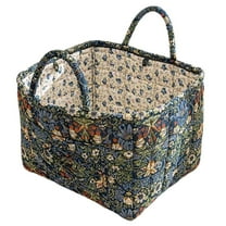 Boho Fabric Storage Basket with Handles, Large Capacity Foldable Floral Organizer for Clothes and Sundries, Quilted Puffer Tote Bag for Home, Picnic, Shopping, Travel