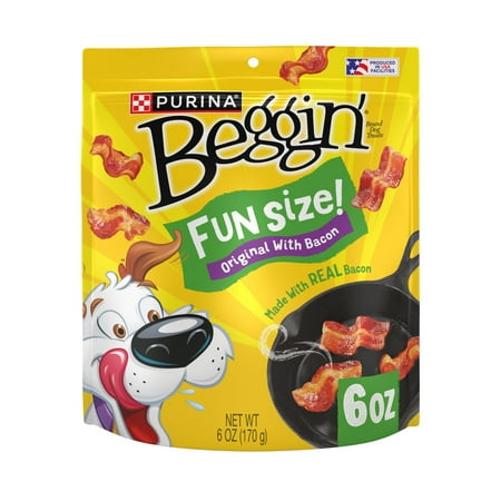 Purina Beggin' Strips Small Dog Treats Fun Size Original with Bacon Flavor Tender Chews, 6 oz Pouch
