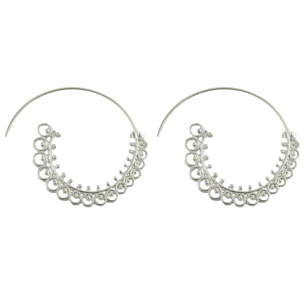 Pendientes de aro espiral Yinane Círculos Bohemios Vintage Plata