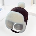thumbnail image 4 of Kids Winter Ear Protection Hat Autumn Winter Children Lei Feng Hat with Fur Ball Decor Kids Outdoor Riding Hat with Ear, 4 of 5