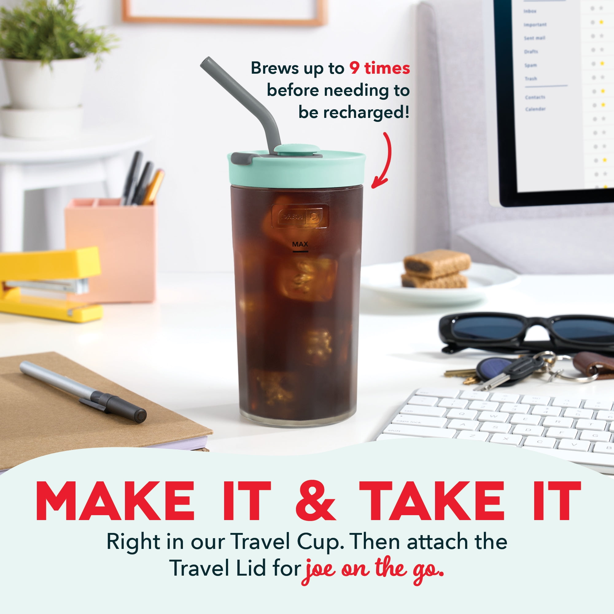 Dash Brew2Go™ Portable Cold Brew System, Makes 1.5 Cups Coffee, Aqua