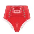 thumbnail image 3 of Lencería de látex para mujer, ropa interior de charol brillante, calzoncillos de cintura alta con cordones, bragas de sirvienta con volantes, ropa para discoteca, 3 of 5