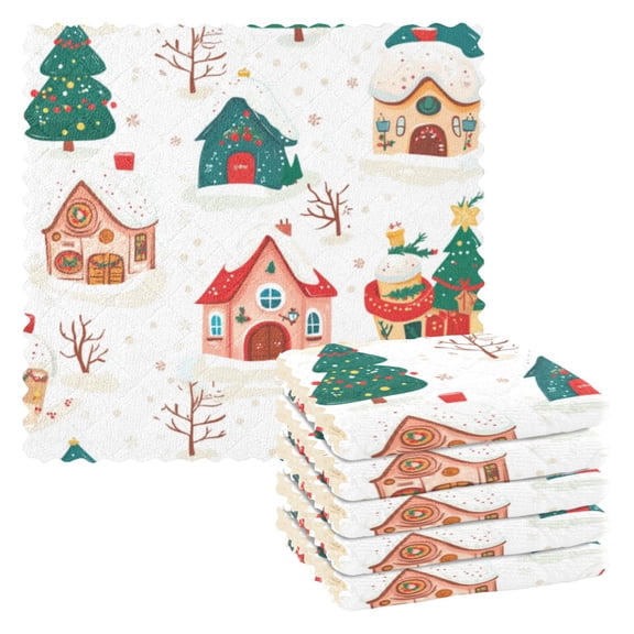 6 Pieces of Kitchen Towels 11x11Inch Kitchen Dish Cloths Kitchen Dish Towels Reuseable Cleaning Cloths Lovely Colorful House