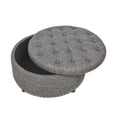 thumbnail image 6 of ZHICHUN Round Tufted Storage Ottoman, Dark Gray Linen Upholstered Footrest Stool with Nailhead Trim, Multifunctional Storage Bench for Living Room Bedroom Nursery, 6 of 10