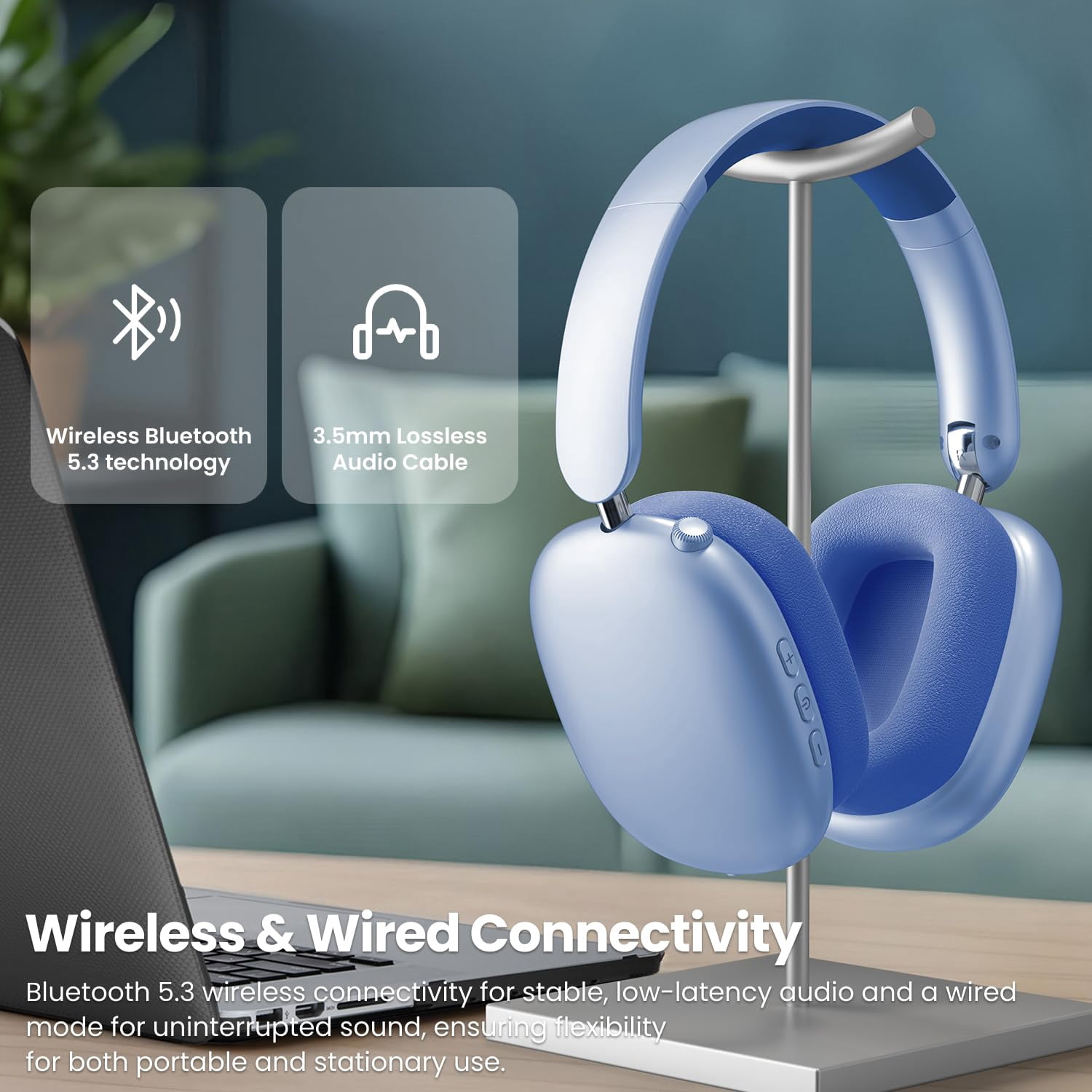 Mahipey Y01 Wireless Over-Ear Headphones with Active Noise Cancelling,Hi-Res Audio,48H Playtime,Foldable Design Bluetooth Headphones for iPhone/Samsung/Android/PC(Blue)