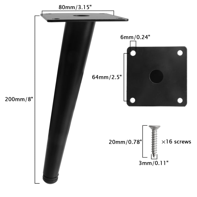 Set Of 4 Black Metal Furniture Legs - 7 Inch (17cm) Triangle Shape, 50kg Capacity Each