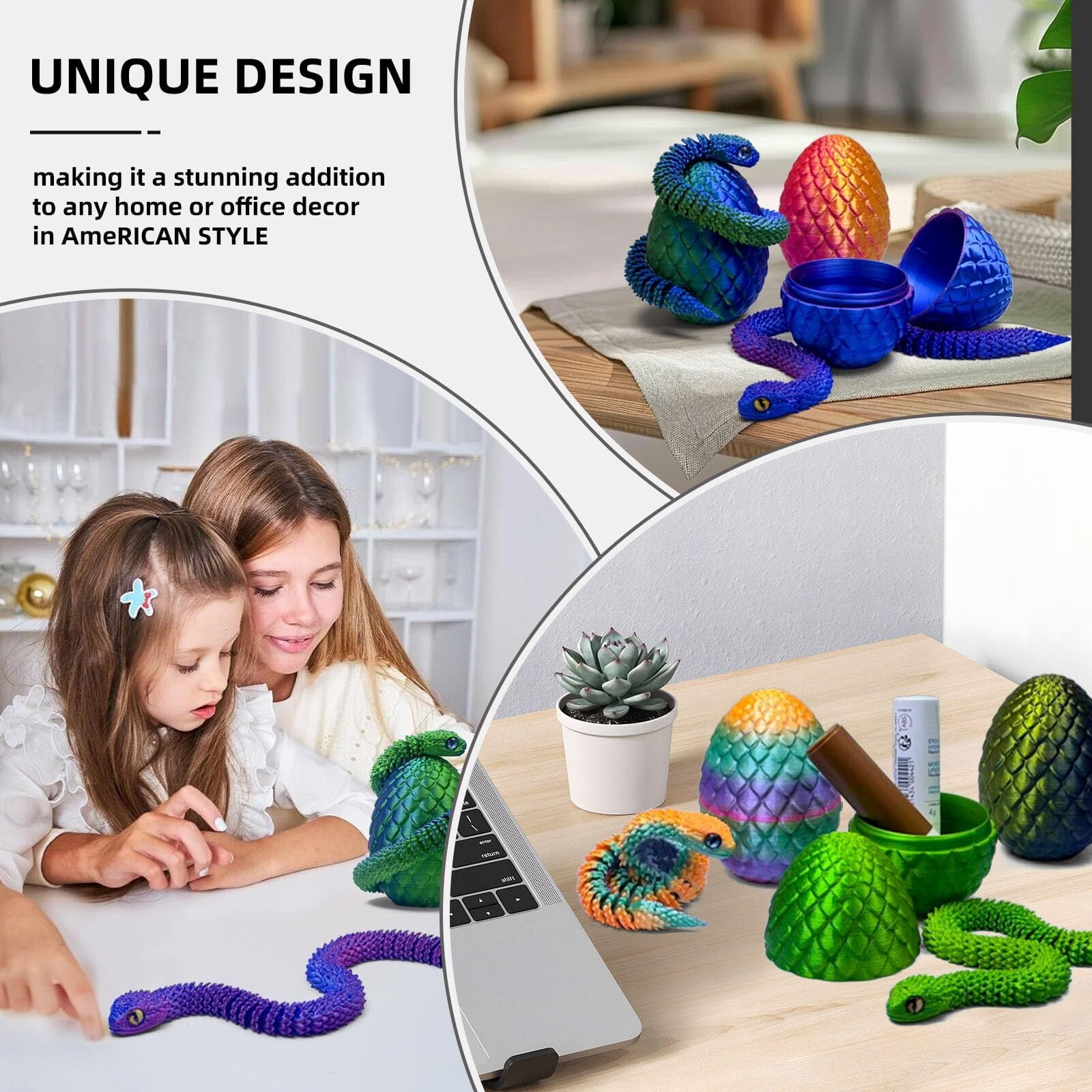 5PCS 3D Printed Snake Eggs 3D Printed Snake 3D Printed Snake Set Easter Eggs Articulated Snake Easter Basket Stuffers Mystery Snake Egg Fidget 3D Printed Animals