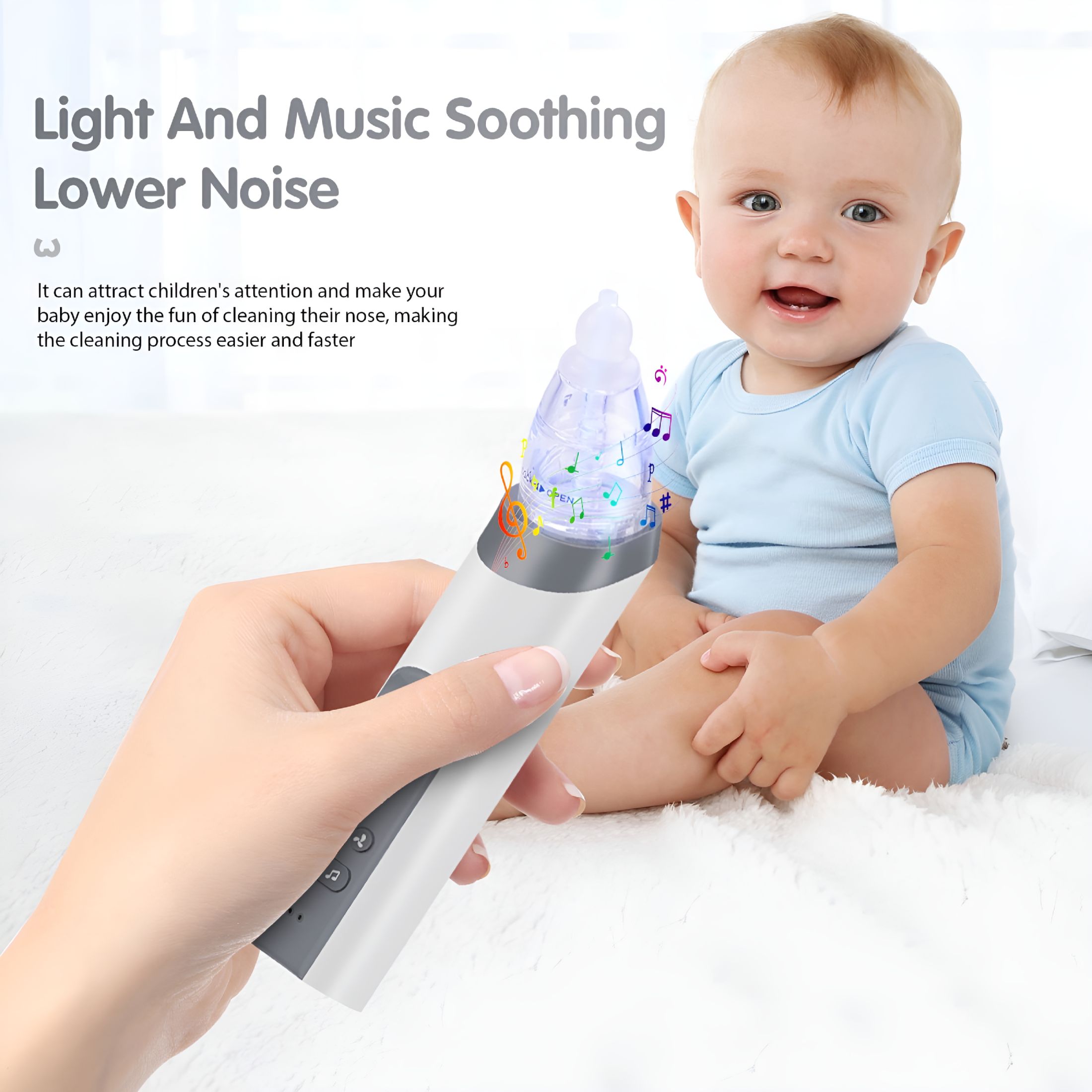 XIRQI 2026 New Electric Nasal Aspirator Baby Sucker for Nose,Baby Booger Remover Rechargeable with 3 Silicone Tips Adjustable Suction,Music and Light Soothing,Gray