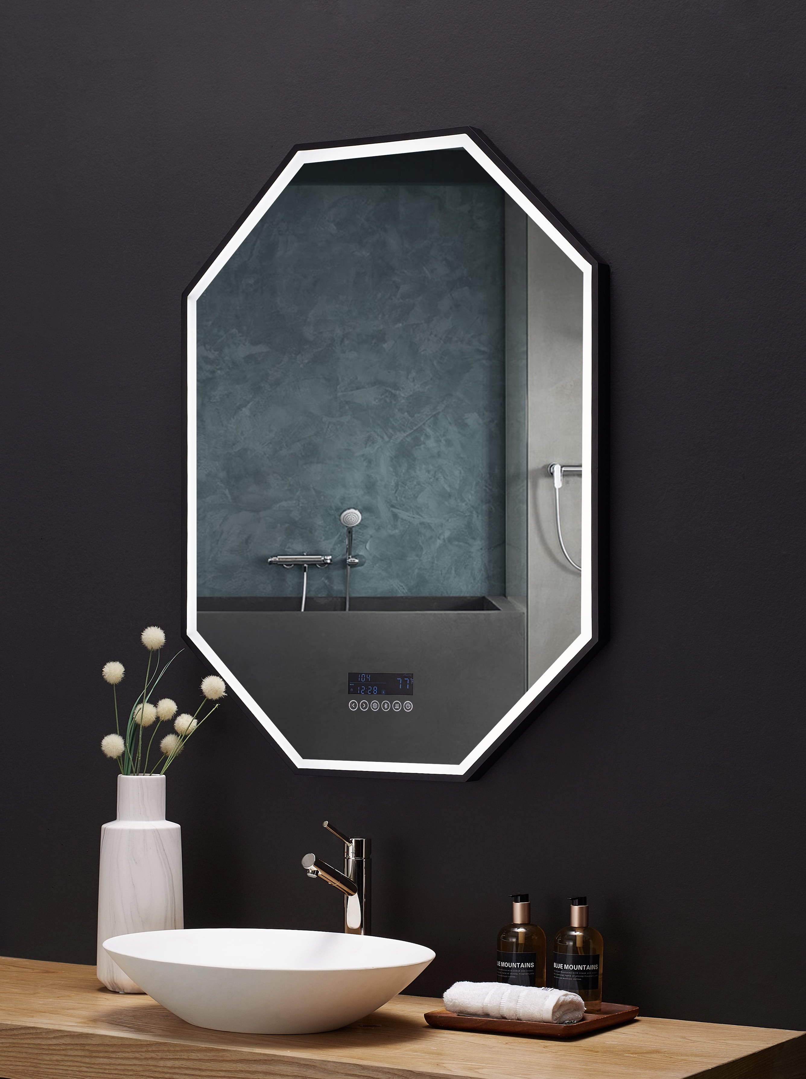 Otto 30" x 40" Black Aluminum Octagonal LED Vanity Mirror