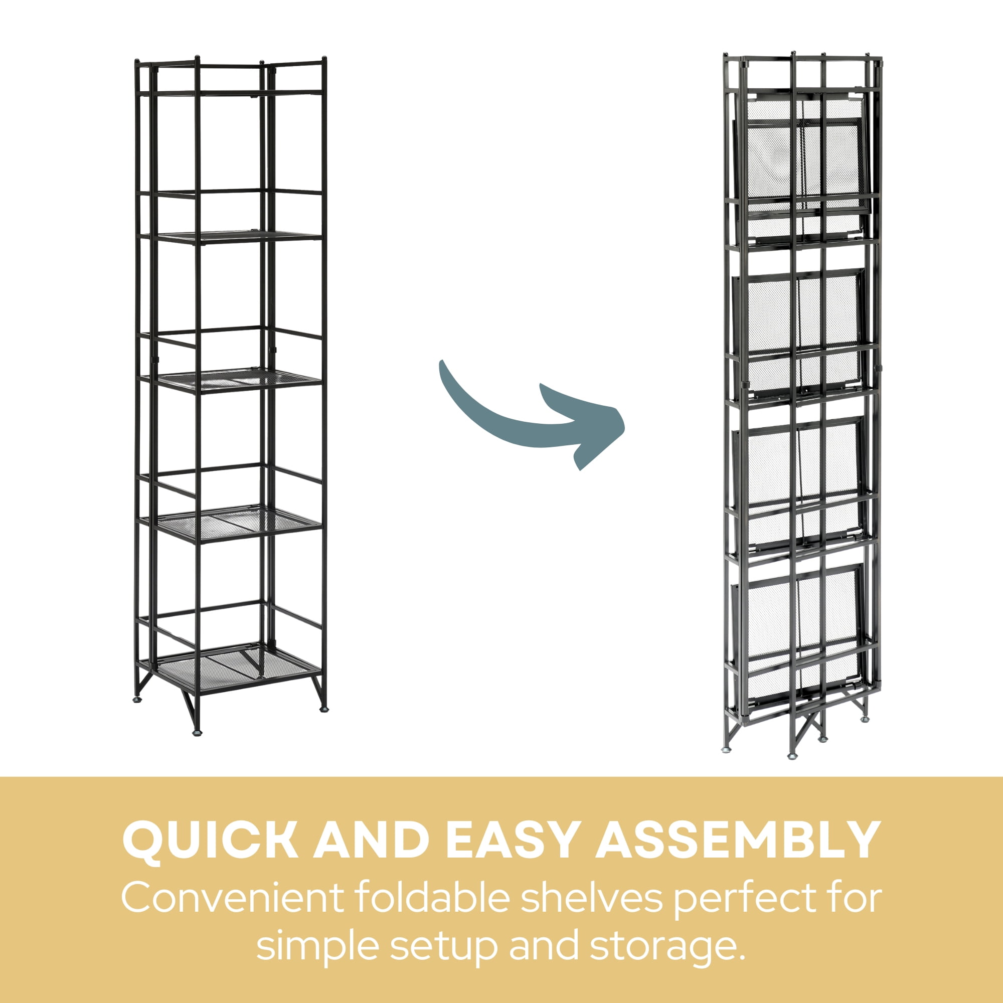 Convenience Concepts Xtra Storage 5 Tier Folding Metal Mesh Shelf, Black
