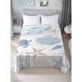 thumbnail image 4 of Blue Coastal Nautical Flat Sheets Only Queen Size, Soft Breathable Bed Top Sheets for Mattress, Beach Sea Turtle Ocean Coral Starfish Luxury Bedding Flat Sheets for Home Hotel Bedroom Bed Protection, 4 of 9