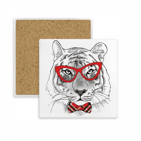 

Glasses Tiger Handsome Animal Square Coaster Cup Mat Mug Subplate Holder Insulation Stone