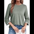 thumbnail image 3 of Camisas de Mujer, Camisetas de Moda con Mangas 3/4, Lindas Blusas Casuales de Cuello Redondo, Blusas Básicas Verde S, 3 of 8