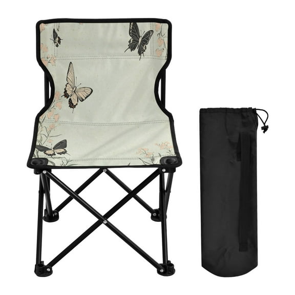 WOBOGO Butterfly Print with Pastel Flowers Camping Chair Convenient Four Corner Backrest Folding Stool Can Hold Up to 220lbs